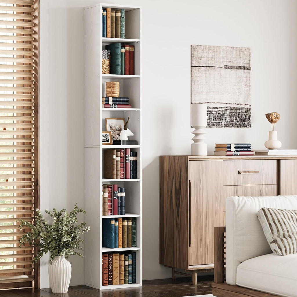 IRONCK 8 Tiers Tall Narrow Compact Corner Bookcase, White