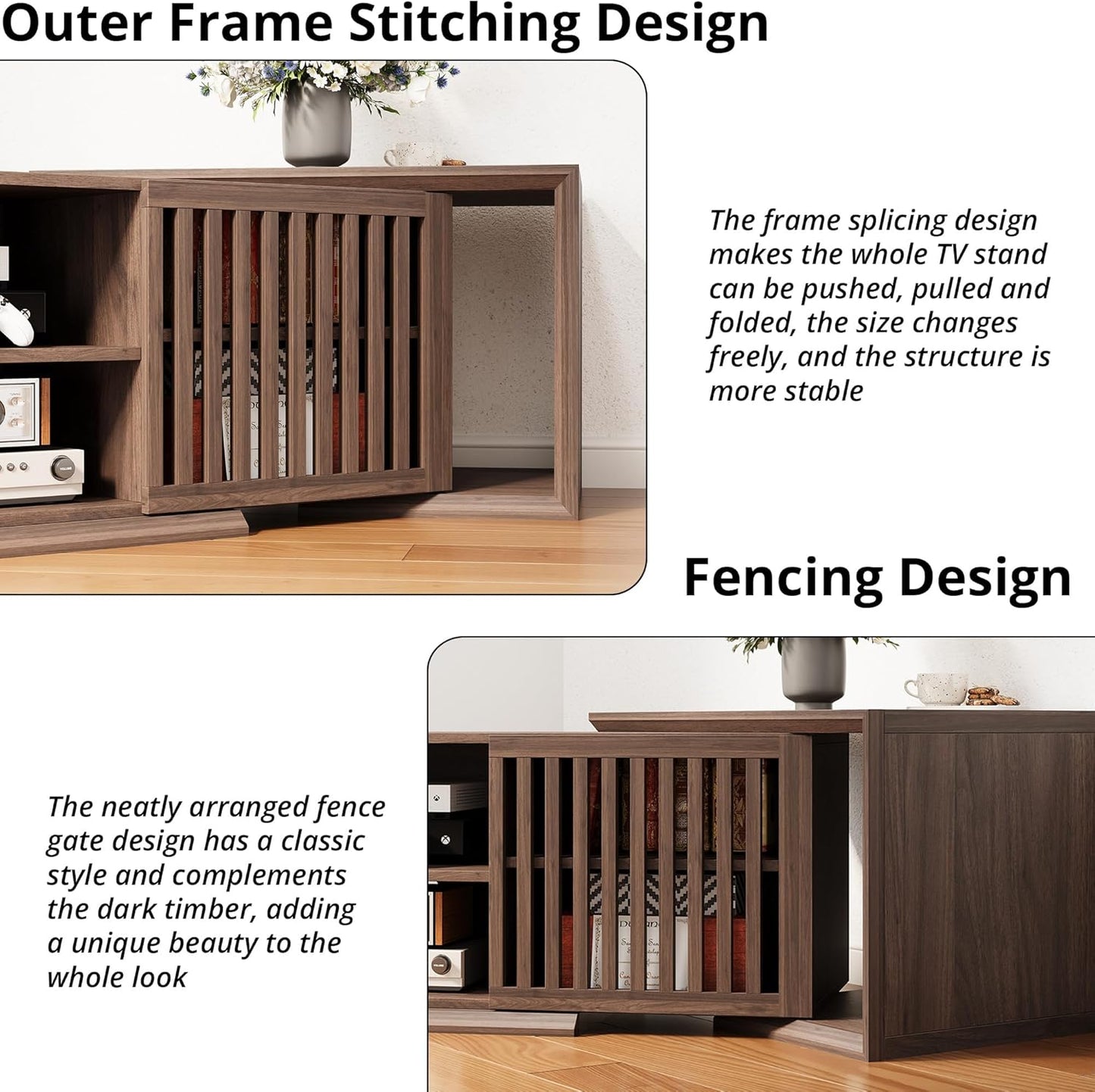 IRONCK ddjustable TV Stand for TVs up to 75 Inches, Dark Walnut