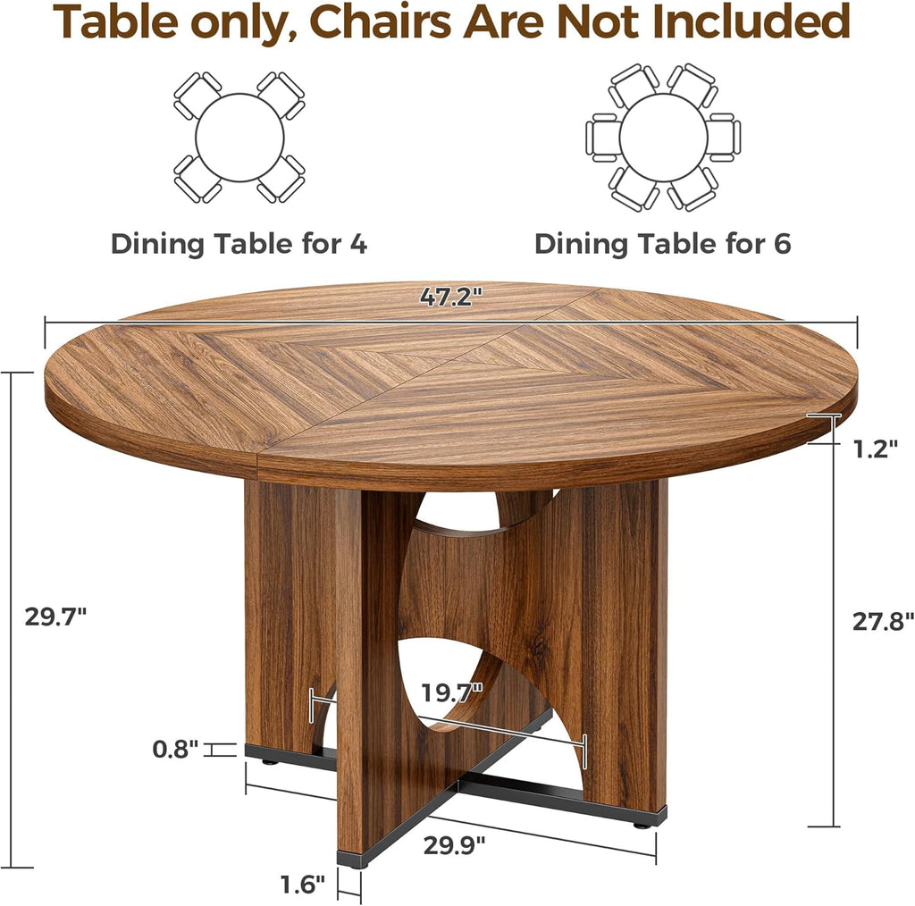 IRONCK 47.2" Wooden Round Dining Table for 4-6 People, Walnut