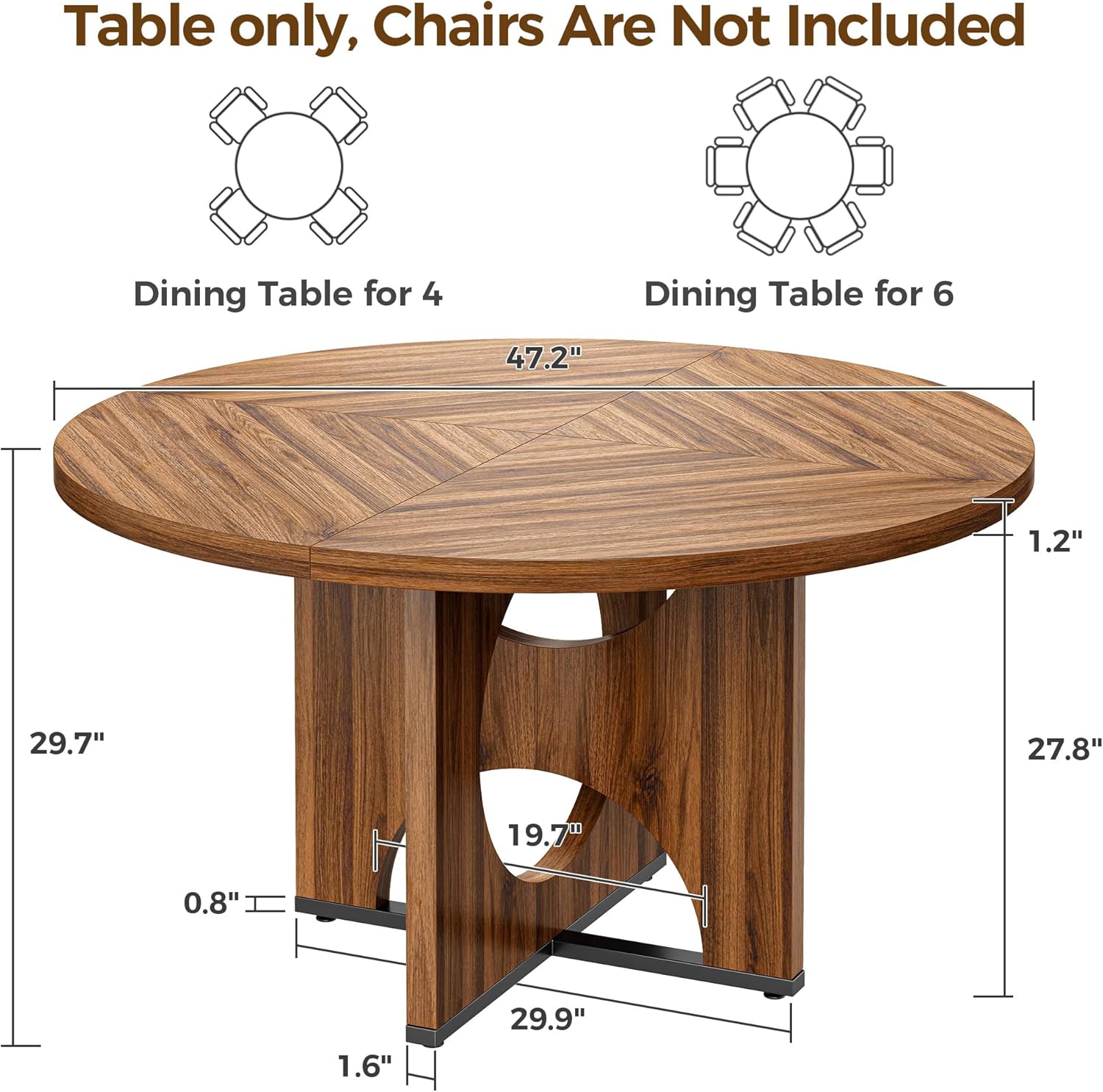 IRONCK 47.2" Wooden Round Dining Table for 4-6 People, Walnut