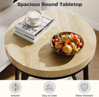 IRONCK 19.7" 2 Tier Round Side Table, Curved Metal Legs, Light Brown