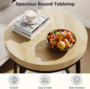 IRONCK 19.7" 2 Tier Round Side Table, Curved Metal Legs, Light Brown