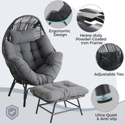 IRONCK Wicker Outdoor Egg Chair with Ottoman, Patio Lounge Chair, Dark Gray