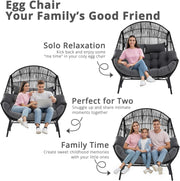 IRONCK Double Egg Chair Outdoor, 2 Person Wicker Lounge Chair, Dark Grey