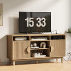 IRONCK 65 Inch TV with Storage and Charging Station, Natural Oak