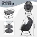 IRONCK Wicker Outdoor Egg Chair with Ottoman, Patio Lounge Chair, Dark Gray