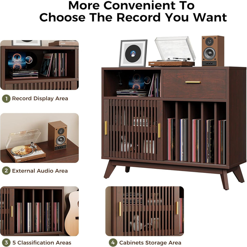 IRONCK large record player with drawer, can hold more than 500 vinyl records