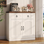LIKIMIO Buffet Cabinet with 2 Drawers, 32" Sideboard Buffet Storage Cabinet with Doors and Shelves, Farmhouse Coffee Bar Station Kitchen Cabinet for Dining Room, Living Room, Entryway, White