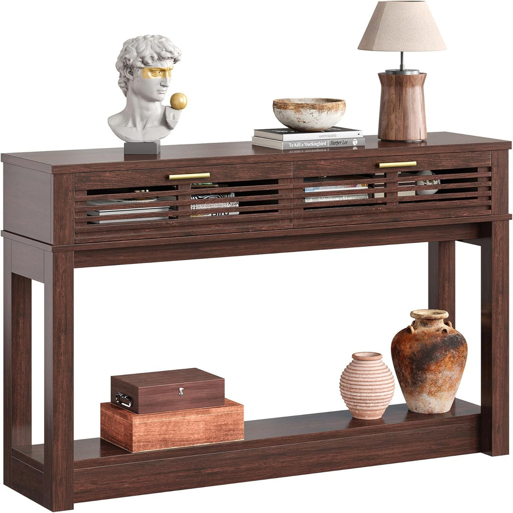 IRONCK 47"  Console Table with Drawer for Living Room, Red Walnut