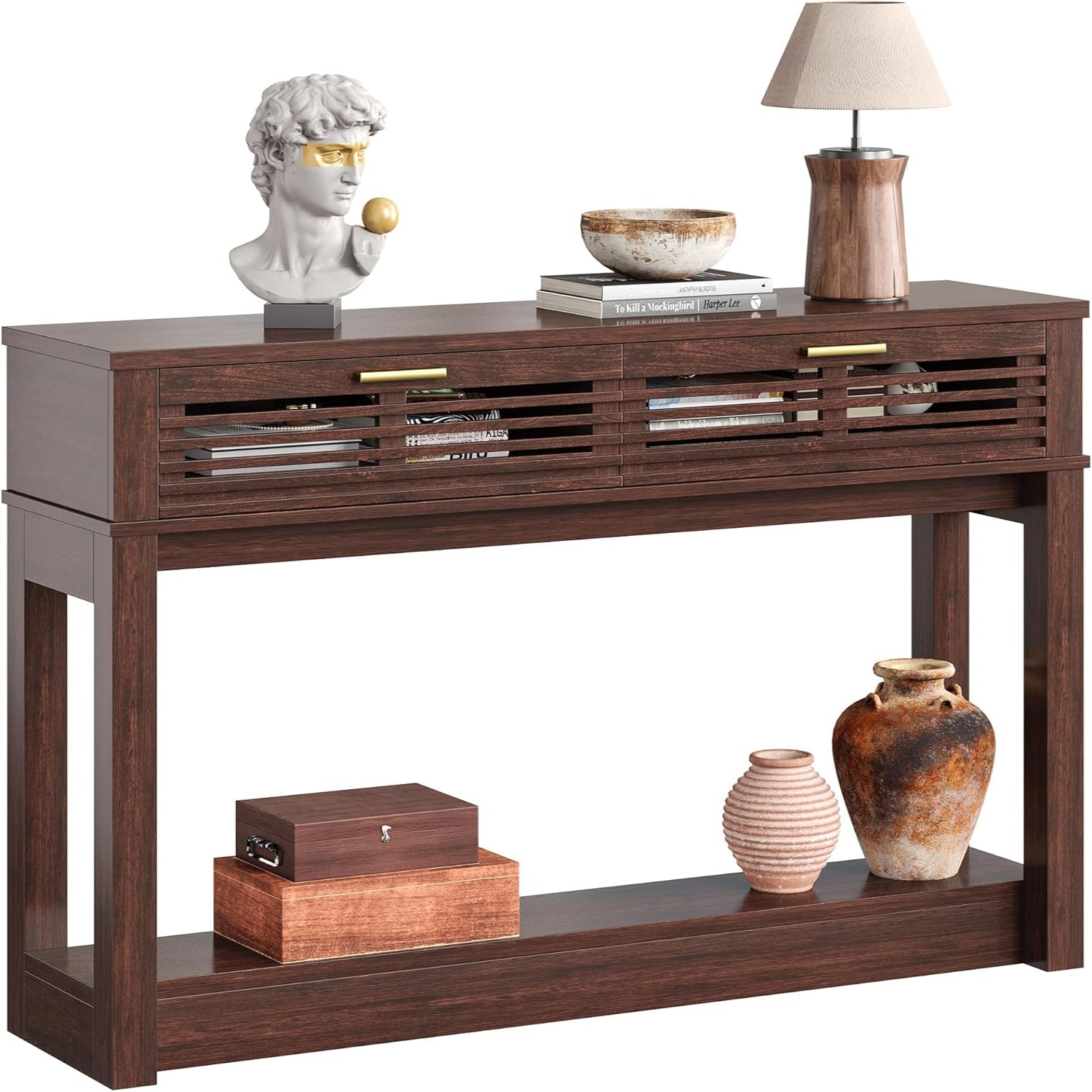 IRONCK 47"  Console Table with Drawer for Living Room, Red Walnut