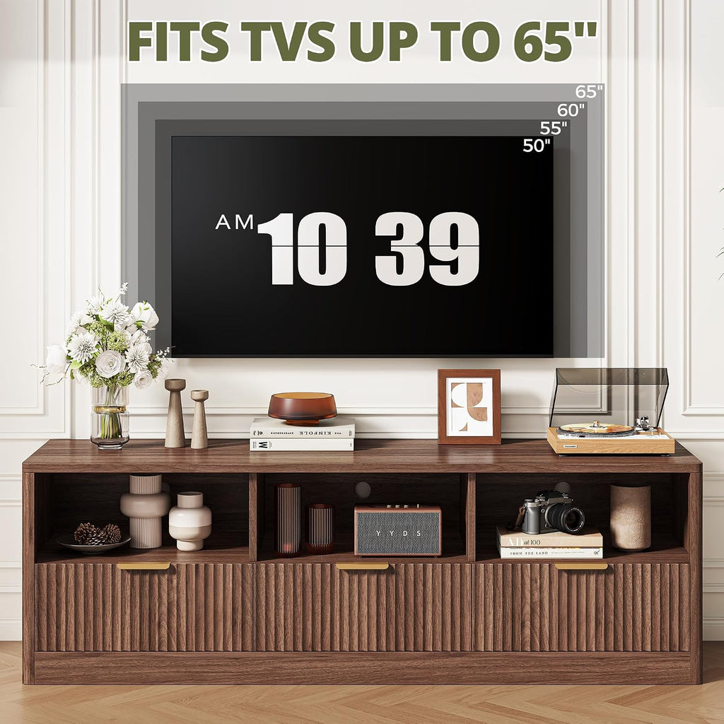 IRONCK 59" Fluted TV Stand for TVs Up to 65", Walnut