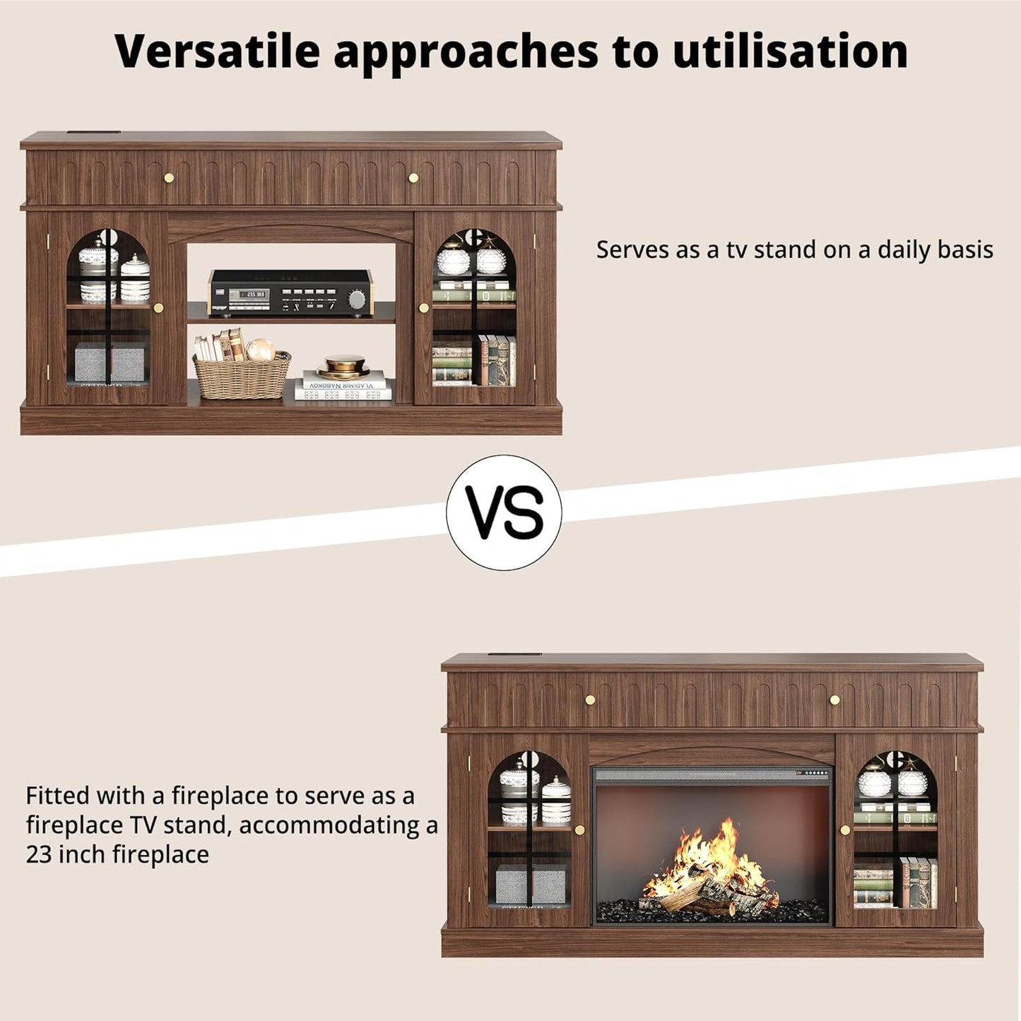 IRONCK TV Stand for 65 Inch TV, Entertainment Center with Charging Station, Brown