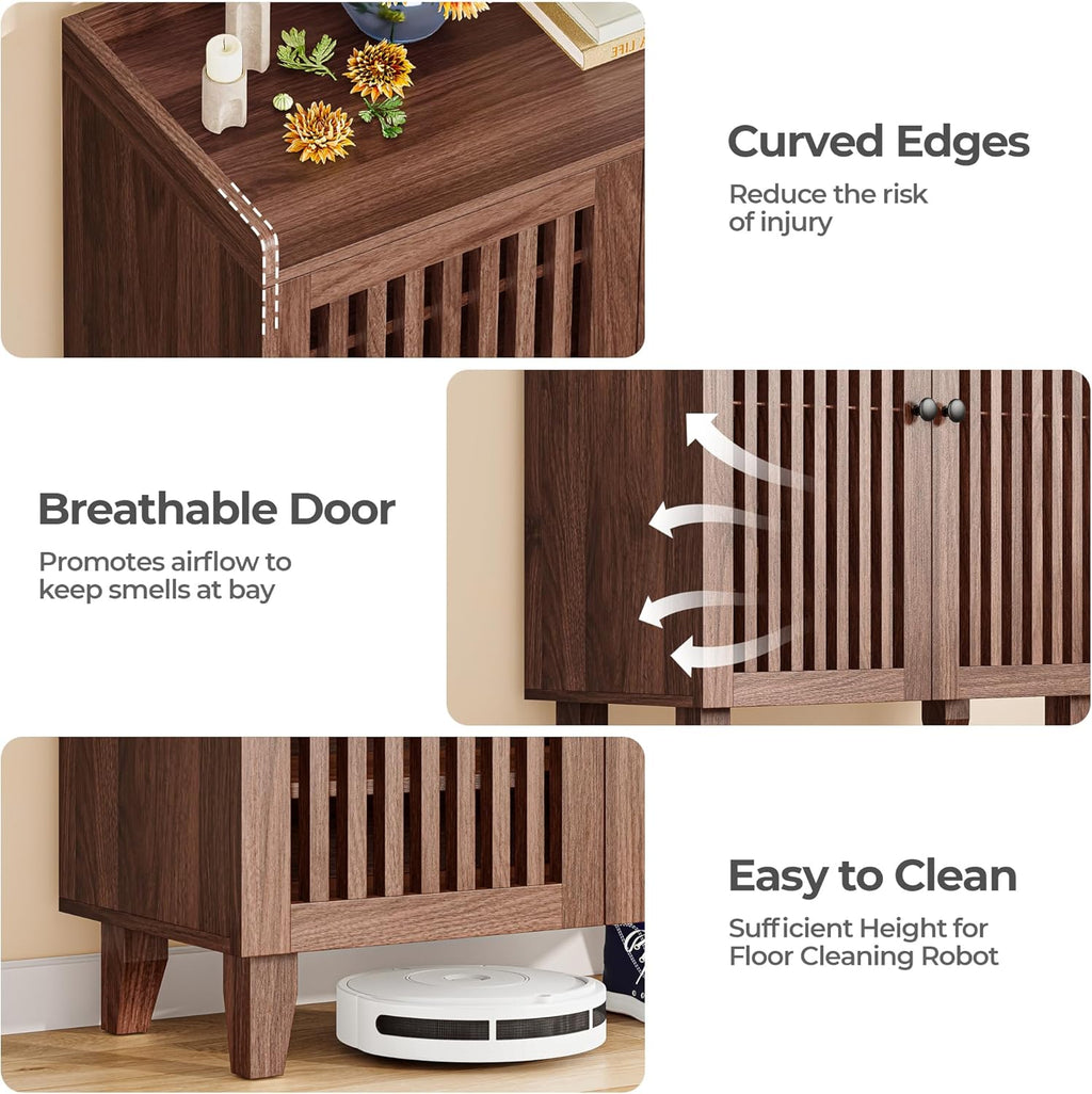 IRONCK 6-Tier Wooden  Shoe Cabinet with Slatted Doors