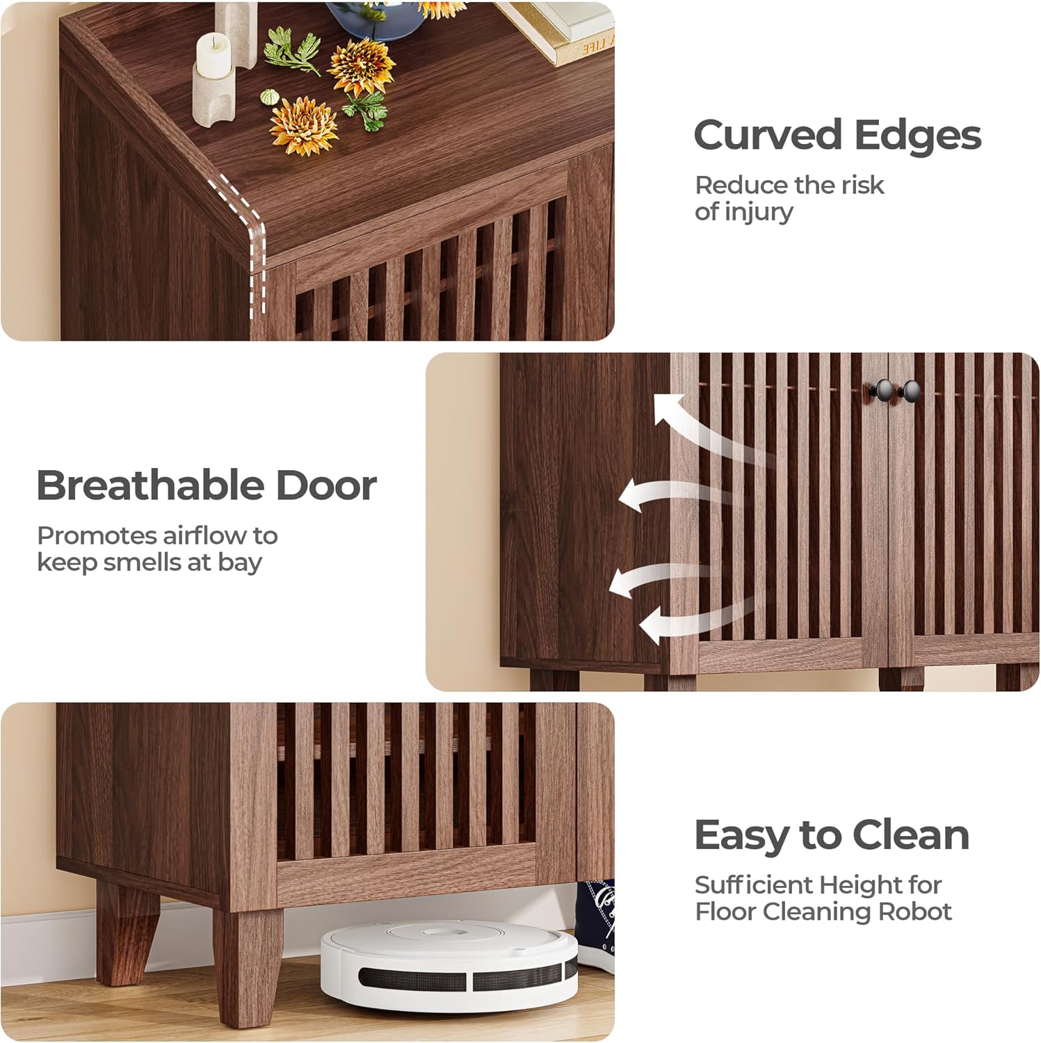 IRONCK 6-Tier Wooden  Shoe Cabinet with Slatted Doors
