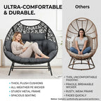 IRONCK Patio Double Egg Chair Outdoor, Oversized Egg Chair for Outside, Extra Large Cushions, Upgraded Frame, 700 Lbs, 2 Person Seat for Poolside, Balcony, Indoor, Black