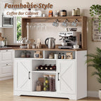 IRONCK 58" Farmhouse Coffee Bar Cabinet with Storage & Power Outlets, White
