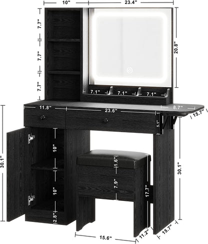 LED Makeup Table with Drawers- Black