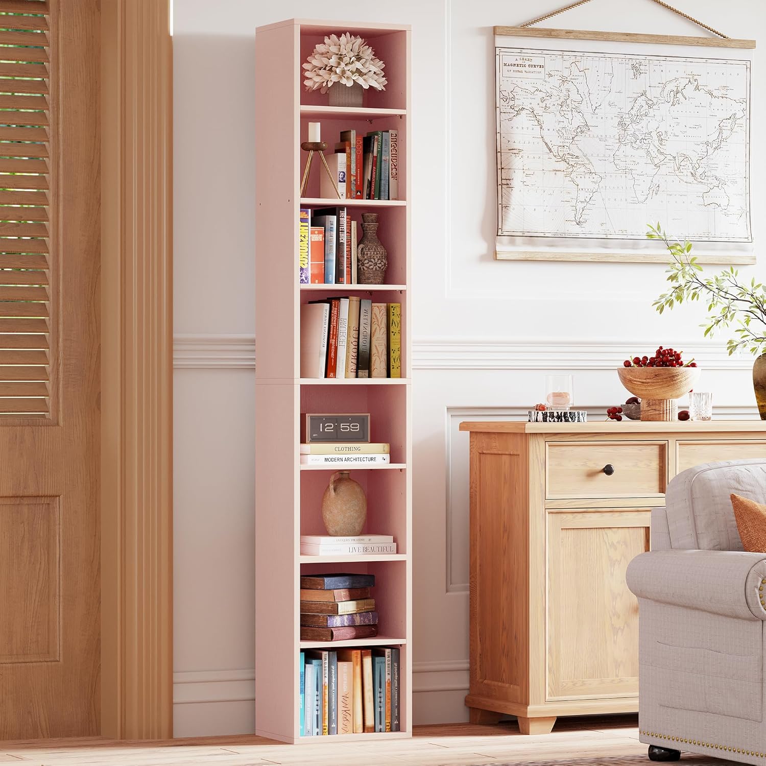 IRONCK 8 Tiers Tall Narrow Compact Corner Bookcase, White