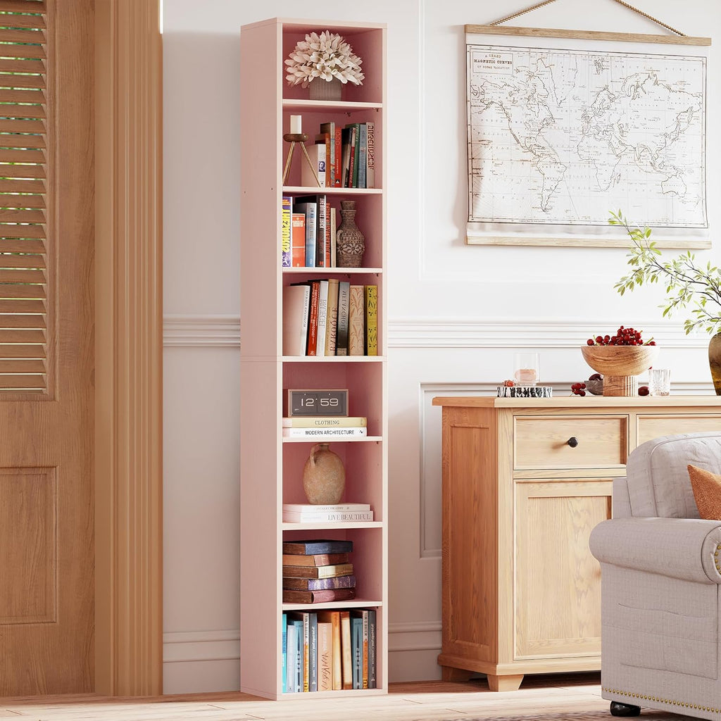 IRONCK 8 Tiers Tall Narrow Compact Corner Bookcase, White