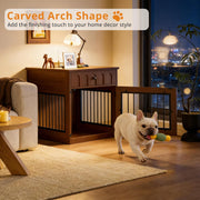 IRONCK Dog Crate Furniture, Wooden Dog Crate with Drawer and Flip-Top Storage, Walnut