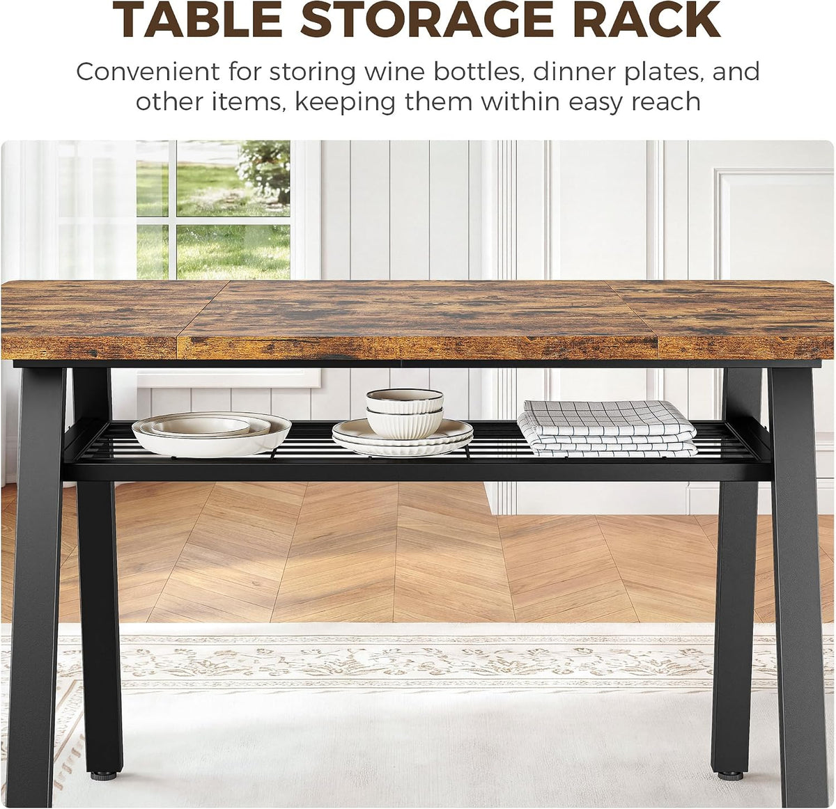IRONCK 47.2 Inch Dining Table for 4-6, Kitchen Table with Storage Rack