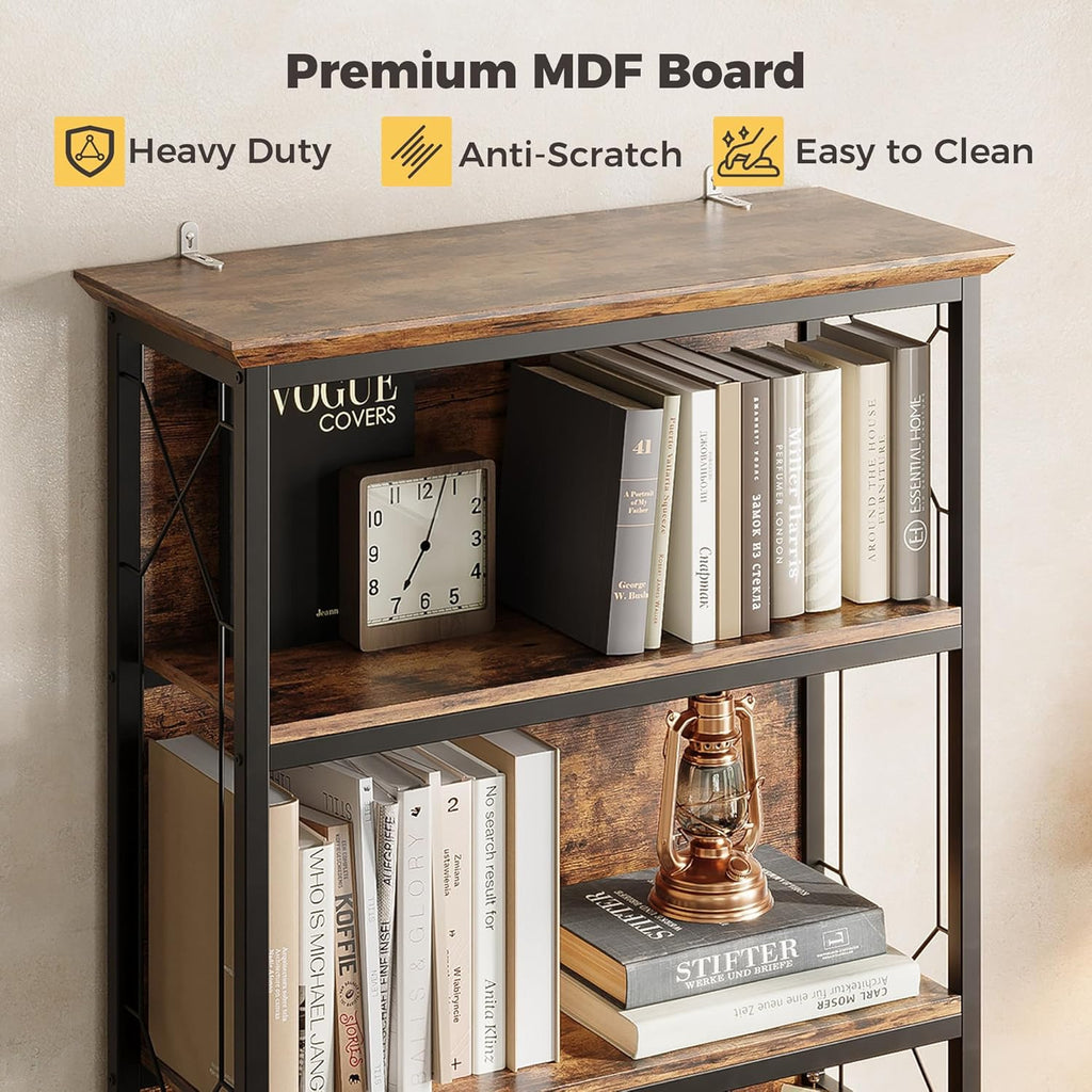 IRONCK 71 Inch5 Tier Industrial  Wood Freestanding BookShelf, Rustic Brown