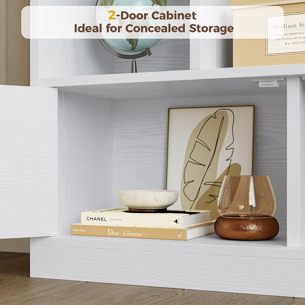 IRONCK Bookcase with Doors and Open Shelves for Home Office and Living Room | Hidden Storage, Heavy-Duty Shelves, Dust Protection, Minimalist Style