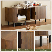 7 Furniture 60 Inch Double Cat Litter Box Enclosure Furniture with Built-in Power Outlet & Sliding Door, Walnut