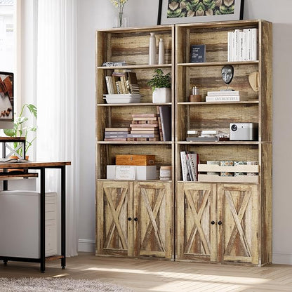 Industrial Bookshelves and Bookcases with Doors Set of 2