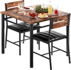 IRONCK Dining Table Set for 2 with Upholstered Chairs, Rustic Brown