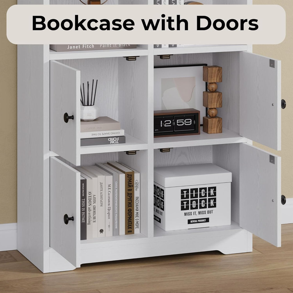 IRONCK 74.6 in Tall Bookshelf with Doors, Storage Shelves, White