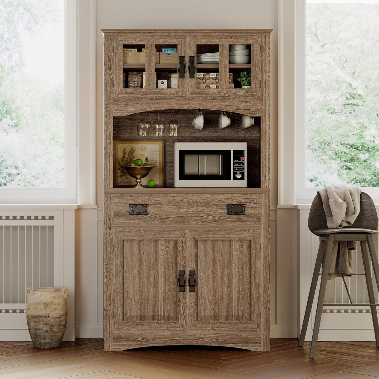 IRONCK Pantry Cabinet with Power Outlets, Kitchen Pantry Storage Cabinet