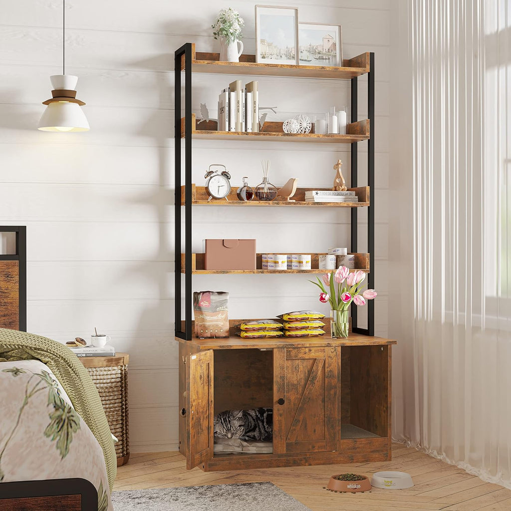 IRONCK Litter Box Enclosure with 4 Shelves and Doors