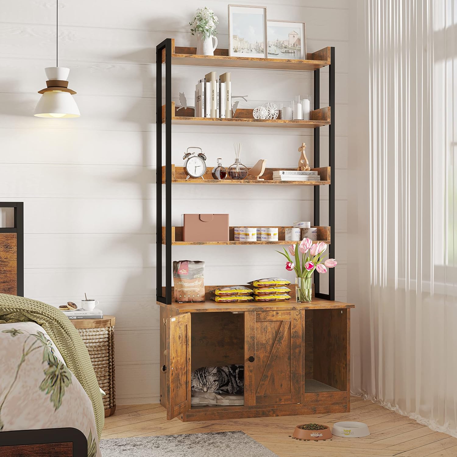 IRONCK Litter Box Enclosure with 4 Shelves and Doors