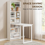 IRONCK Foldable Desk with Storage, Fold Out Murphy Desk Craft Table, White