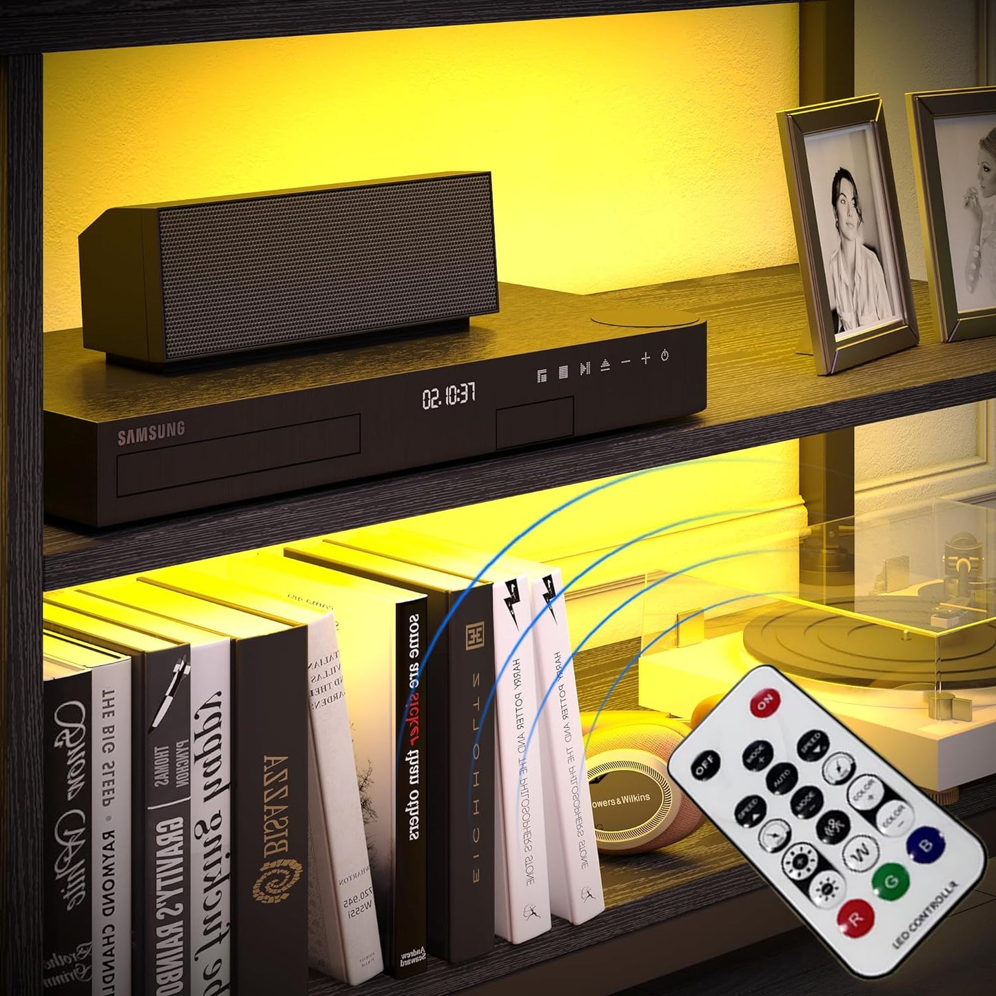 Industrial TV Console with LED Lights Black