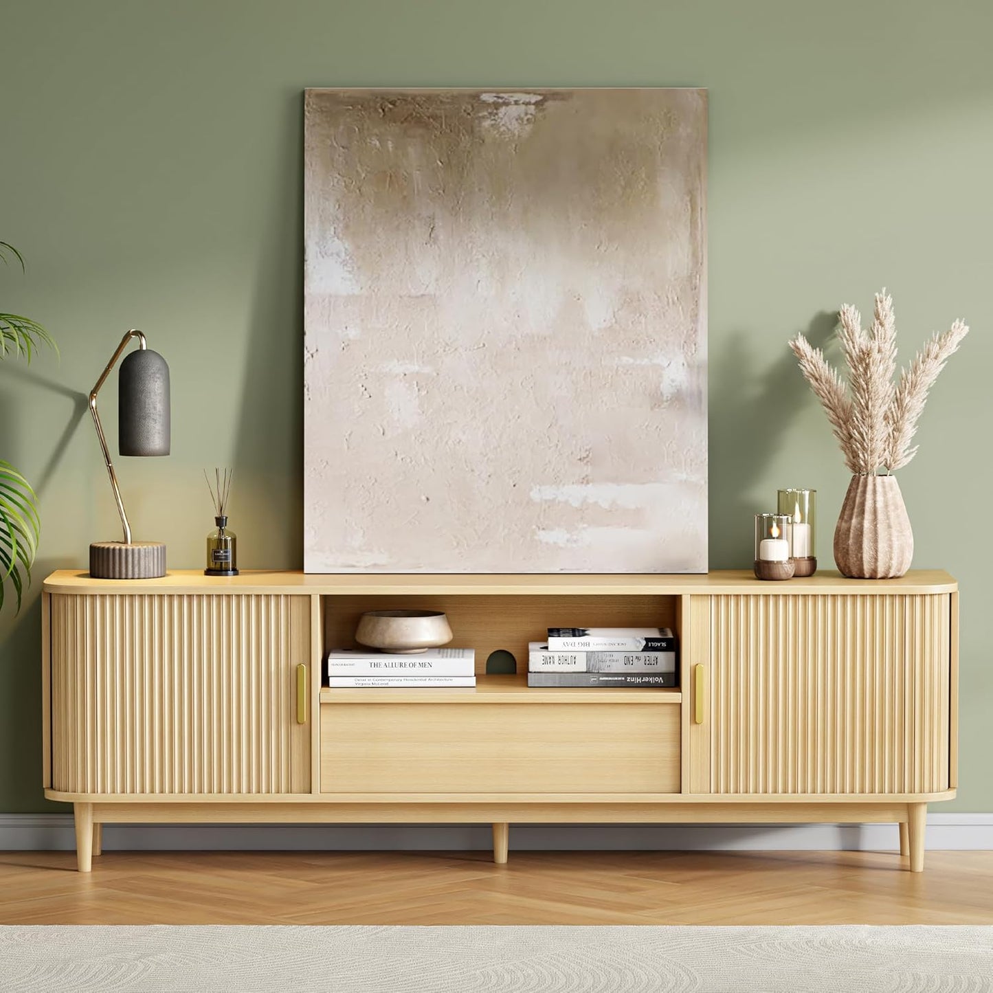 IRONCK Modern Fluted TV Stand for TVs Up to 80 inches, Oak