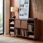 IRONCK Large Record Player Stand 55" with Charging Station, Brown