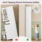 IRONCK 67" Tall Bathroom Storage Cabinet, with Glass Doors and Shelves,  White