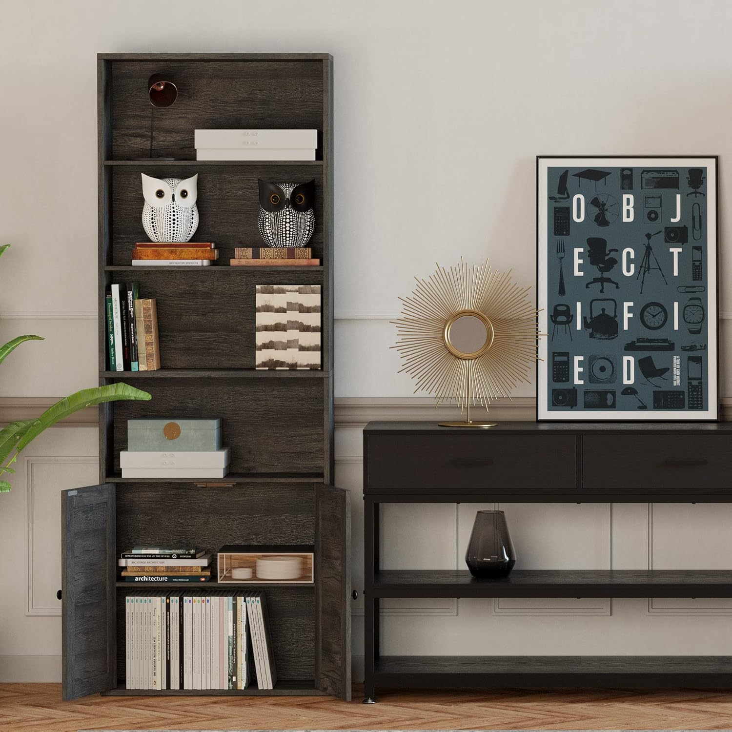 IRONCK Industrial 70 in 6 Shelf Bookcases with Doors Floor Standing