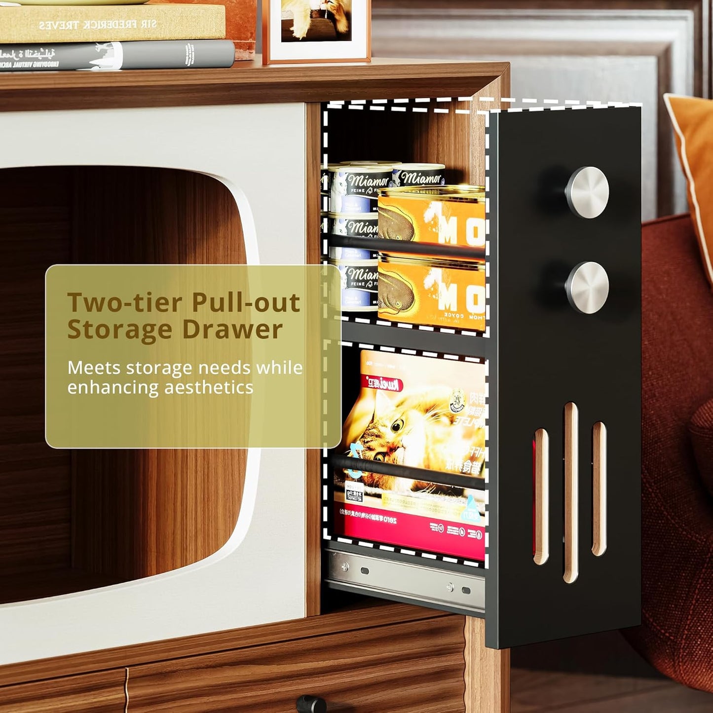 IRONCK Cat House for Indoor, Cat Furniture & Side Table for Living Room and Bedroom Decoration, Walnut