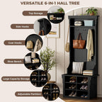 IRONCK Hall Tree with Bench and Shoe Storage, Coat Rack, Adjustable Shelf, Black