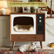 IRONCK Cat House for Indoor, Cat Furniture & Side Table for Living Room and Bedroom Decoration, Walnut