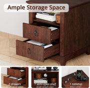 IRONCK Night Stand with Charging Station, Bedside Table with 2 Drawers and 1 Open Shelf