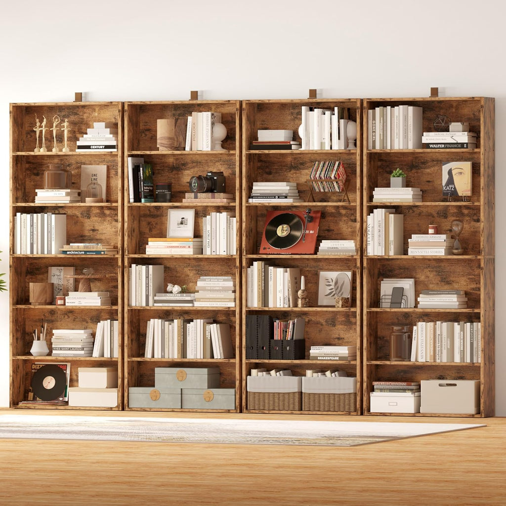 IRONCK Bookshelf and Bookcases 70" Tall, 6 Tiers Display Storage Shelves | Bookshelves Set of 2, Wood Bookcase with Open Display Shelves for Home Office, Living Room, Library, Vintage Brown