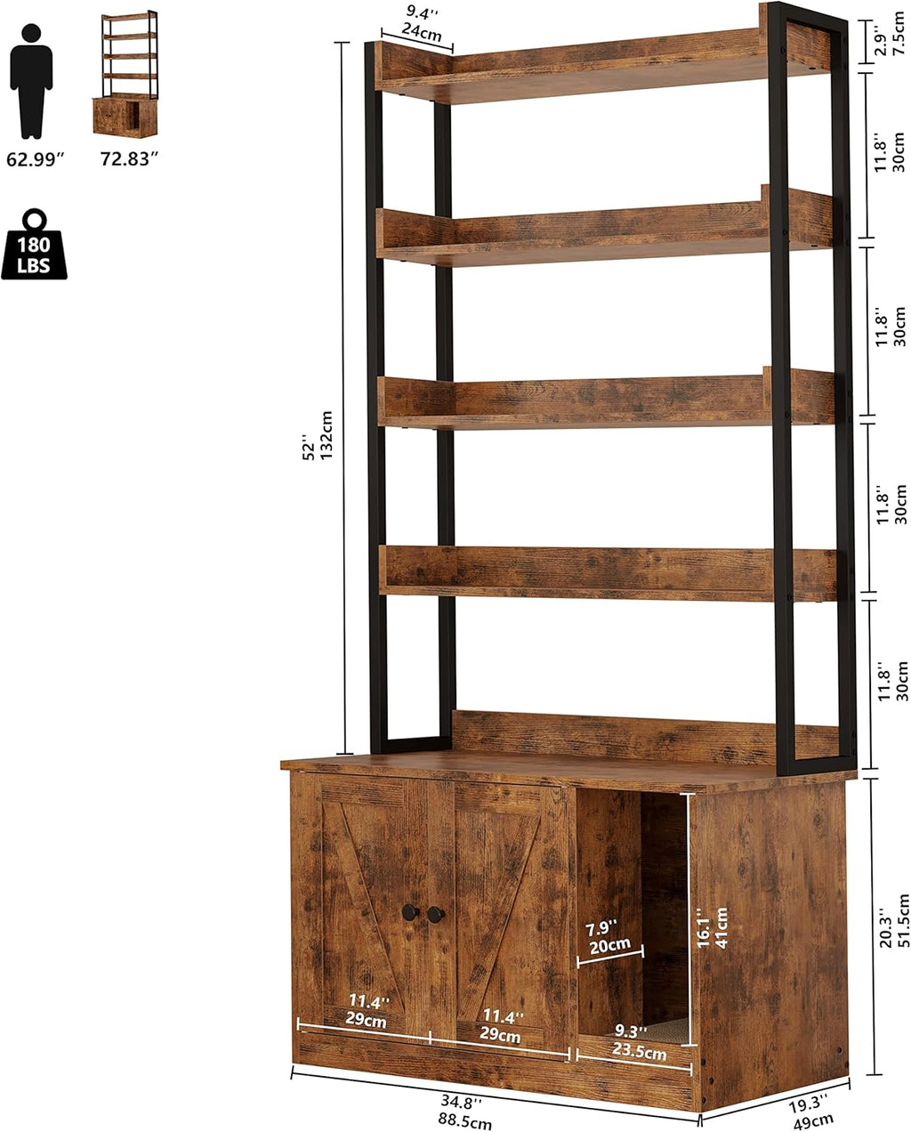 IRONCK Litter Box Enclosure with 4 Shelves and Doors