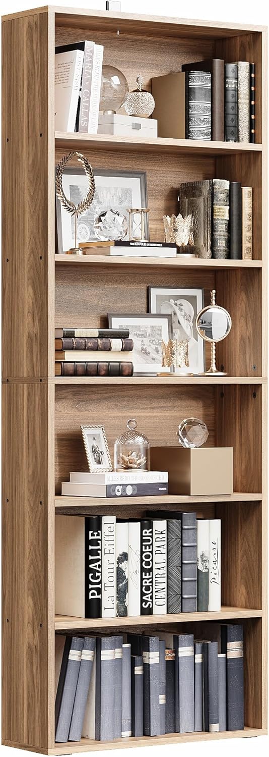 IRONCK Bookshelves and Bookcases Floor Standing 6 Tiers, Oak Brown