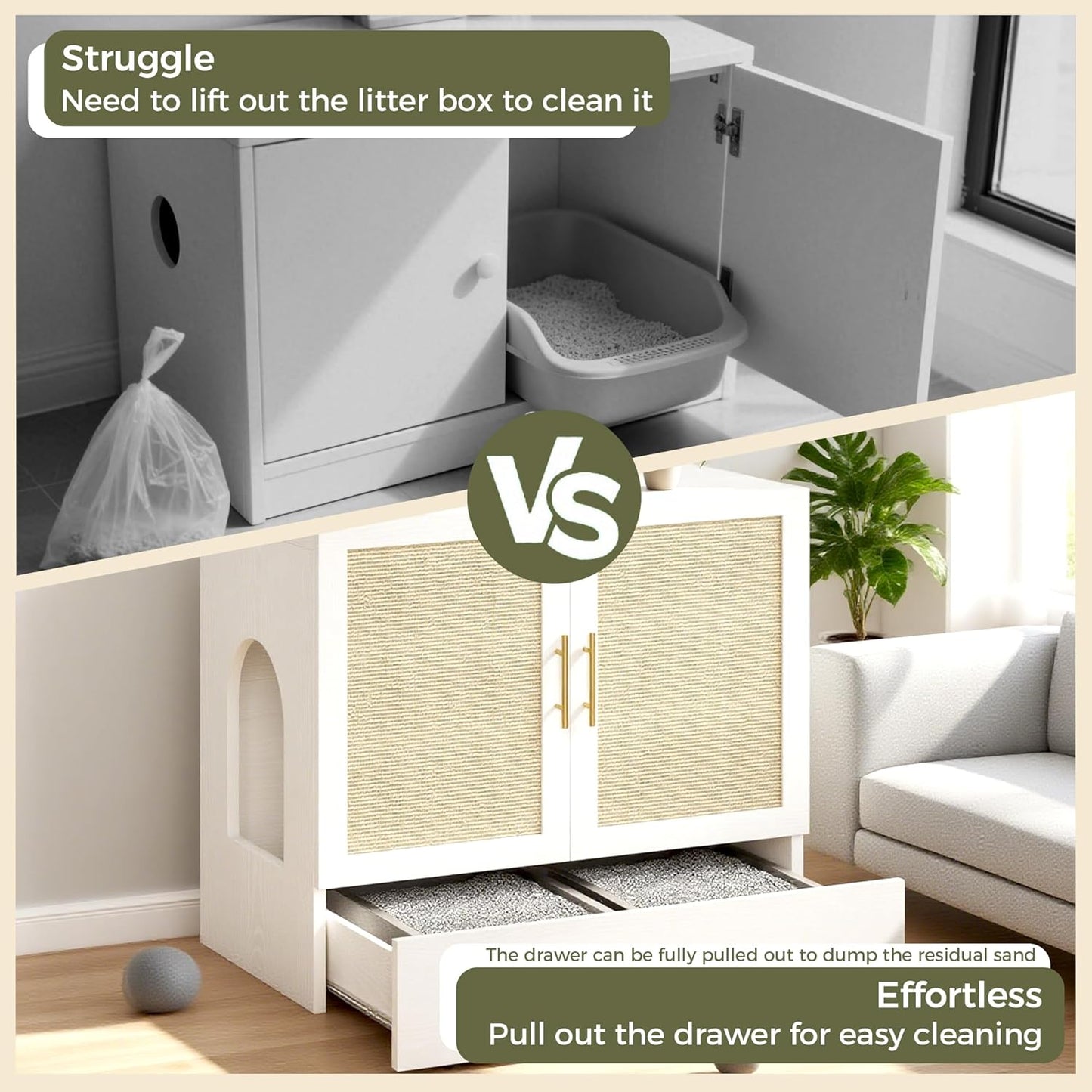 IRONCK Cat Litter Box Enclosure with Litter Drawer