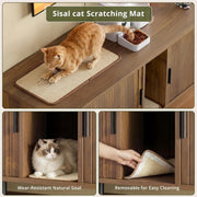 7 Furniture 60 Inch Double Cat Litter Box Enclosure Furniture with Built-in Power Outlet & Sliding Door, Walnut