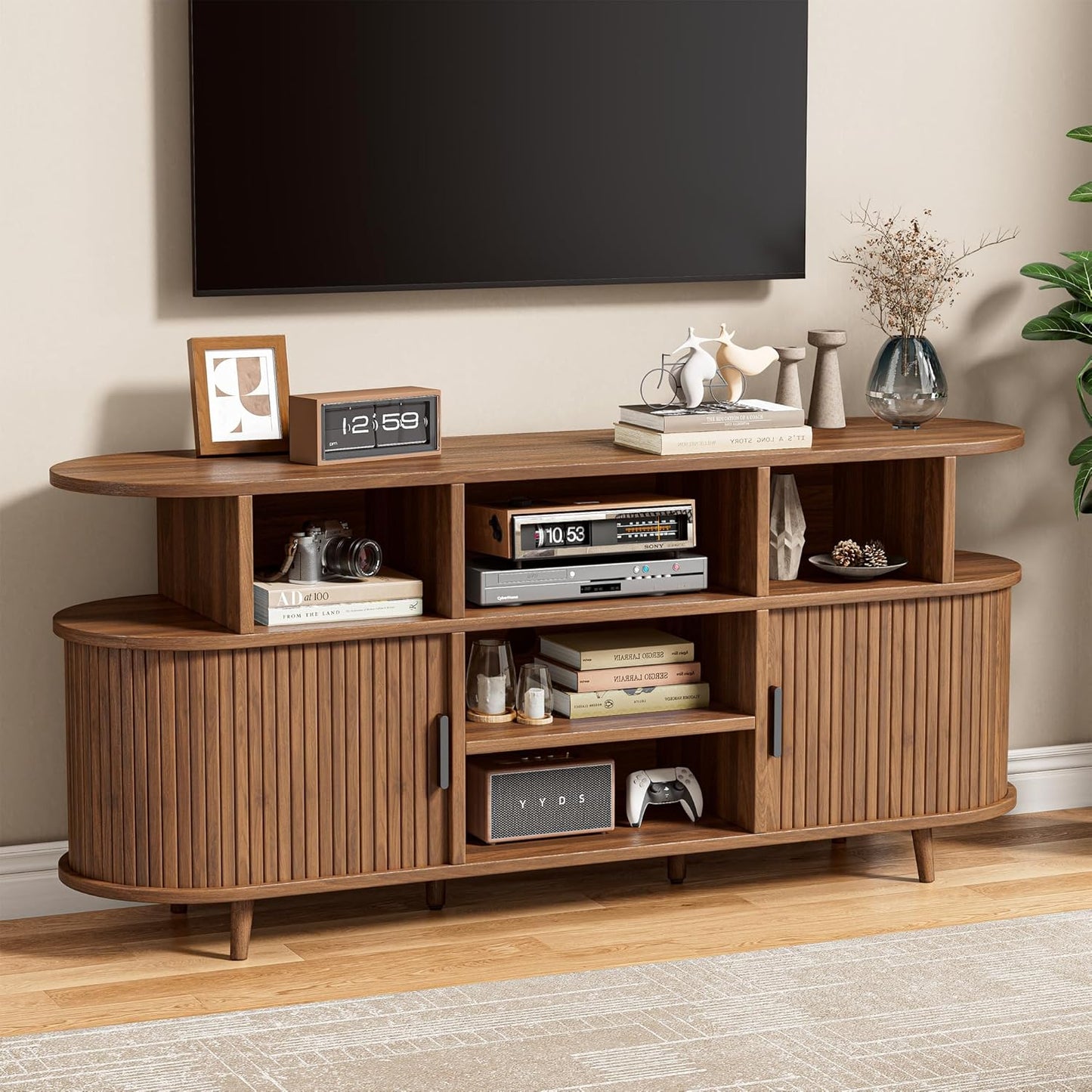 IRONCK TV Stand for 65 Inch TV, Entertainment Center with Storage and Sliding Doors